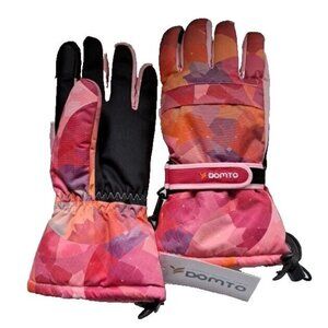 Yidomto Domto Ski Snow Gloves L Winter Waterproof Fuzzy Liner Pink Orange NWT